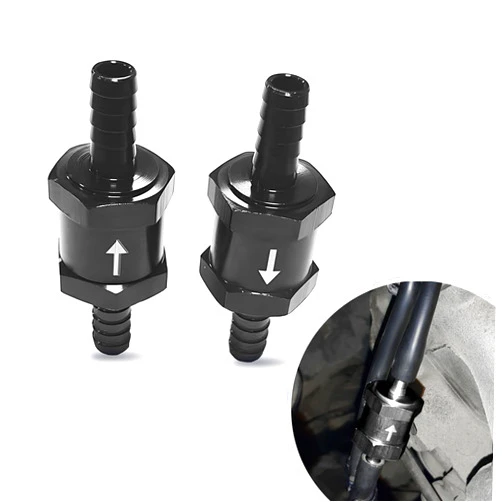 Slykew 2 Pack Car Check Valve, 8MM Non Return Check Valve, Fuel Line Replacements, Aluminium Vehicle Parts, Universal for Most Trucks, Cars, SUVs (Black #1)