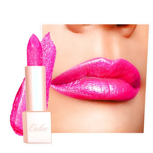 Oulac Pink Shimmer Lipstick for Women, Infinity High Shine Finish, Hydrating Lip Color Infused with Damask Rose Oil for All-Day Comfort, Gluten-Free Vegan Beauty, D02 Sparkle Sensation