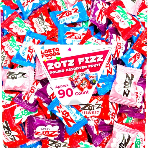LAETAFOOD Zotz Fizz Power Hard Candy, Assorted Fruit Flavors (1 Pound Bag - Approx. 90 Count)