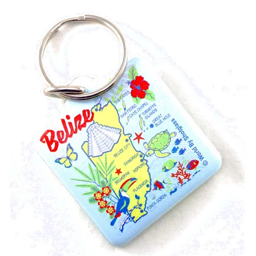 World By Shotglass Belize Map Acrylic Square Souvenir Keychain 1.5