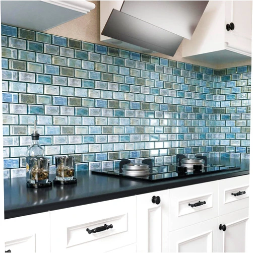 VANCORE Peel and Stick Backsplash for Kitchen: Self Adhesive Wall Tiles for Bathroom - 3D Subway Back Splash - 10 Sheets Vinyl Blue Waterproof Wallpaper with Real Marble Texture for Shower