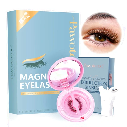 Pawotence Magnetic Eyelashes Natural Look, Brown Magnetic Lashes Cat Eye, Soft Magnets False Eyelashes Magnetic Lashes with Applicator, No Glue No Eyeliner Needed Reusable Magnetic Eyelashes Kit