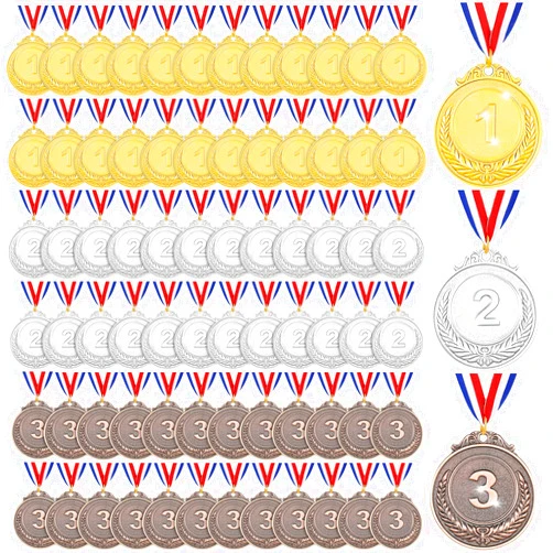 Sasylvia 72 Pcs Gold Silver Bronze Award Medals Winner Medals Metal Participation Medals with Neck Ribbon 1st 2nd 3rd Prize Medals for Adults Kids Competitions Soccer Sports Party Decoration, 2 Inch