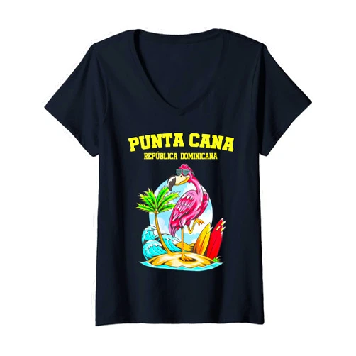 Punta Cana Dominican Republic Surfing Spots Womens Punta Cana Flamingo Ocean Wave Surfboard V-Neck T-Shirt