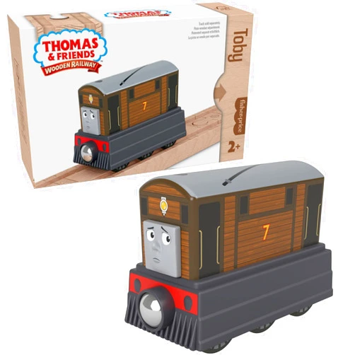 Thomas & Friends Fisher-Price Wooden Railway Toby Engine, Push-Along Toy Train Made from sustainably sourced Wood for Toddlers and Preschool Kids