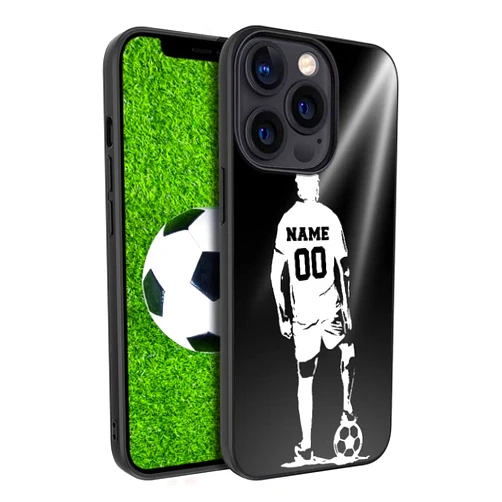 Generic Personalized Soccer Phone Case Custom Name/Number Phone Case for iPhone 14 13 12 11 Pro Max XR Samsung Galaxy S23 Plus Ultra S22 S21 S20 FE Note 20 Ultra A14 A54 A03S A53 Soccer Gift for Men