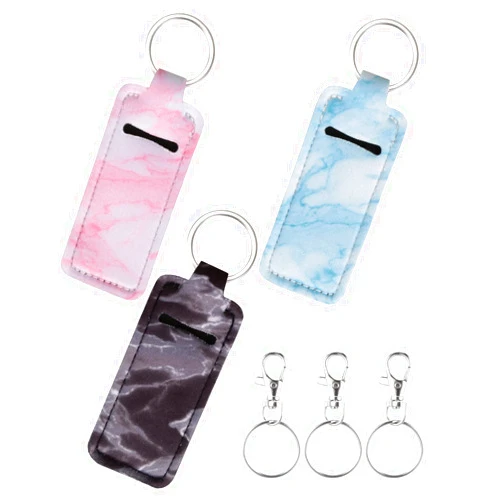 Meiiy Chapstick Holder Lip balm Holder Lipstick Sleeve Pouch Lip Gloss Holder With Hook 3 Pcs Marble Stocking Stuffers Gift for Women (3pcs)