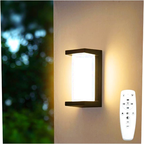 ZYI Modern Outdoor Wall Lights,18W LED Sconce Aluminum Matte Black House Light,IP65 Waterproof for Courtyard, Garage, Terrace, Porch, Stairs (Black, with remoter)