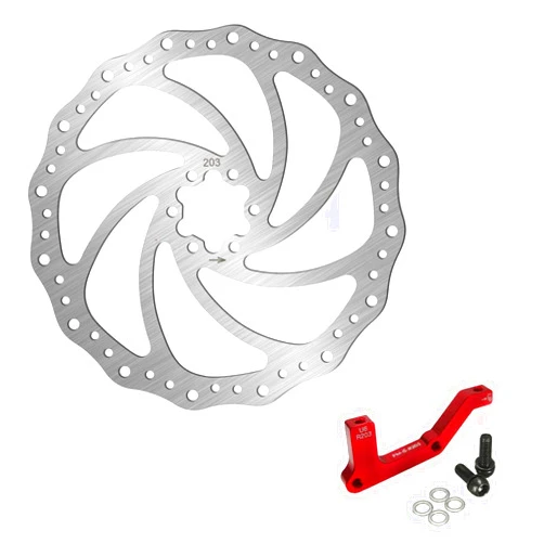 BUCKLOS Red IS Rear 203mm Disc Brake Caliper Mount Adapter Gear Parts Accessories With 203mm MTB Disc Brake Rotor with 6 Bolts
