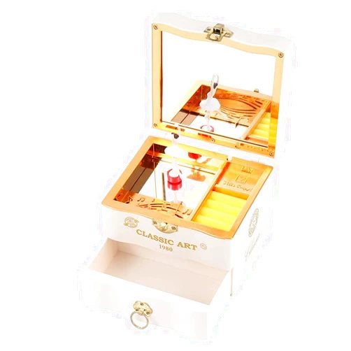 FOUUA Musical Jewelry Box, Ballerina Themed Girl Musical Jewellery Box, White Wind Up Kids Music Case with Drawer and Swan Lake Tune Gift for Daughter Girlfriend on Birthday Christmas Valentine's (White)