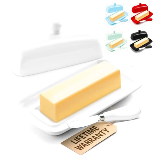 Zulay Kitchen Zulay Butter Dish With Lid For Countertop - Porcelain White, Ceramic Butter Dish with Knob Handle Great for Cooking - Elegant Design Butter Holder - Durable & Sturdy Butter Keeper - White