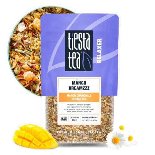 Tiesta Tea - Mango Dreamzzz, Mango Chamomile Herbal Tea, Premium Loose Leaf Tea, Non Caffeinated Tea, 25 Cups - 1.5oz Resealable Pouch