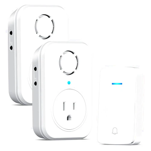AIDA Wireless Doorbell, Self-powered Doorbell with Extra Socket, No Battery Required Push Button, Cordless Door Bell Ringer, 5 Volume Levels with 32 Doorbell Chimes (White, 1 Button & 2 Receiver)