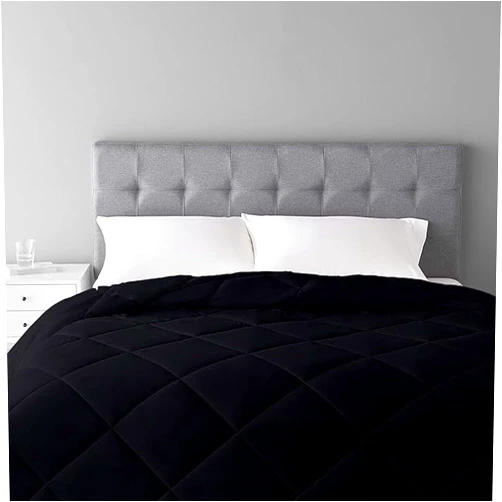 AnexLinen 1 Piece Diamond Box Stitched Comforter Set (Super King - Black) 100% Natural Cotton Yarns - Ultra Soft with 4 Corner Tabs 500 GSM Fill Diamond Pattern Quilted Only(No Pillowshams Included)
