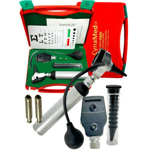 Cynamed -Otoscope Opth Set- Diagnostic Otoscope with Insufflator Bulb and Tube -Nursing Students Otoscope/Opth Ear Nose Eye Diagnostic Set with Carrying case