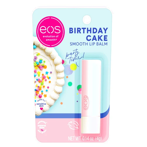 eos Natural Shea Lip Balm- Birthday Cake, All-Day Moisture Lip Care Products, 0.14 oz