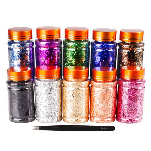 Yibeishu Gold Foil Flakes for Resin, Yibeishu10 Colors Metallic Foil Flakes,Gilding Flakes for Nails, Crafts (Gold, Silver, Copper, Black, Green, Blue, Blue Silver, Black Gold, Purple, Peach)