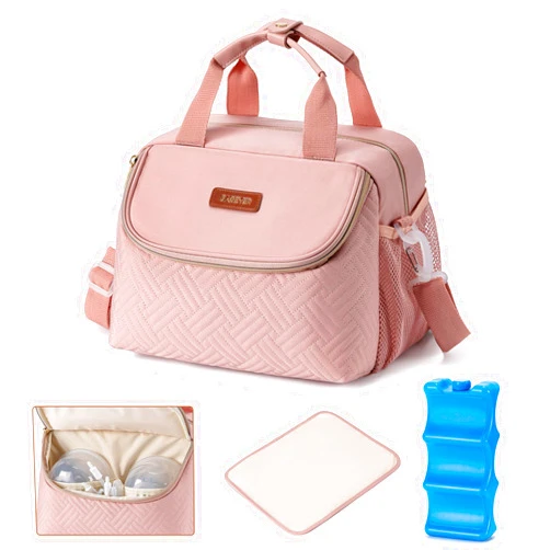 BABEYER Breastmilk Cooler Bag with Ice Pack Fits 6 Baby Bottles up to 9 Ounce, Wearable Breast Pumps Cooler Bag for Nursing Mom Daycare, Work, Travel- Pink
