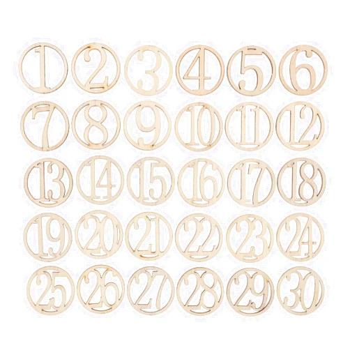 Amosfun 30pcs Calendar Wood Advent Gift Slices Art Log Numbers Craft Cookies-Creative Funny Decor DIY Number Wood Piece Wood Hanging Prop Wood Piece for Store
