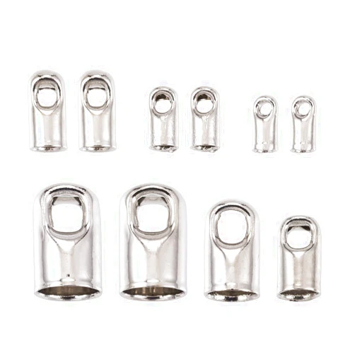 PH PandaHall Pandahall 1Box/180pcs Mixed Platinum Plated Brass Crimp Cord Ends Tip Glue on Barrel End Caps for Leather Tassel 4-8x2-5mm Multi Size