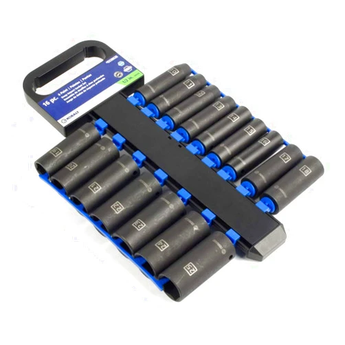 Kobalt 338635 16-Piece 1/2-Inch Drive 6-Point Deep Impact Socket Set, Metric, includes 10, 11, 12, 13, 14, 15, 16, 17, 18, 19, 20, 21, 22, 23, 24, and 25-mm Sockets