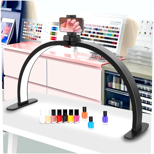 Uiopy Nail Half Moon Light: Big LED Arch Nail Tech Table Lamp with Phone Holder - Nail Salon Professional Desk Light 3 Mode Lighting Manicure Technician Use