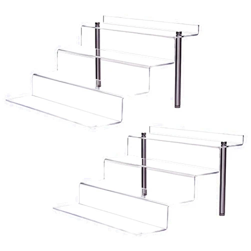 CECOLIC Acrylic Riser Shelf 4 Tier Clear Display Stand for Collectibles Pop Figures, Cupcakes, Perfumes, Display Risers for Decorating & Organizing - 11.8 x 10.8 x 6.5 in (Large, 2 Pack)