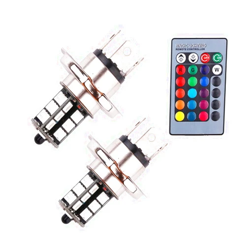 1797 H4 9003 HB2 LED RGB Fog Lights Bulb Amber Yellow White Multicolor 16 Color Changing Switch Kit Strobe Lamp Bulbs for Car Trucks Remote Control Switch 12V 5050SMD Replacement