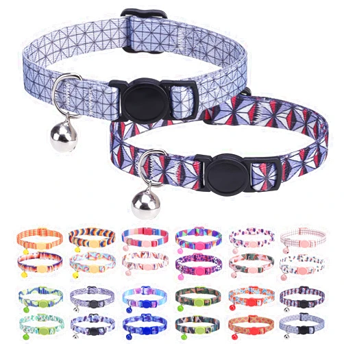DILLYBUD Breakaway Cat Collars for Girl Boy Cats, Spring Summer All Weather Cat Collar Personalized Pattern 2 Pack,Cute Classic Safety Buckles and Bells,Adjustable Printed Nylon Colorful Kitten Collar