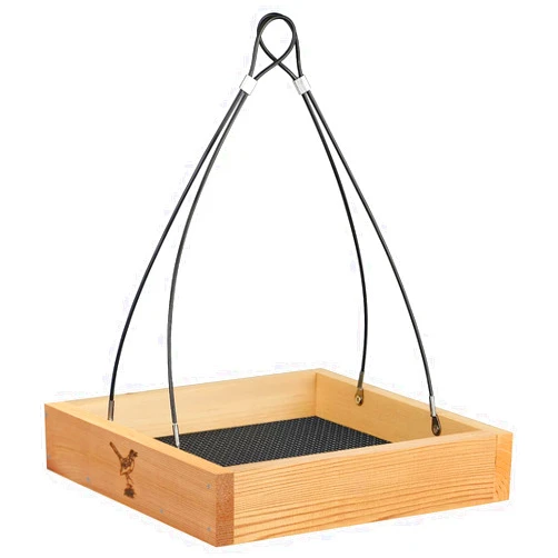 CEDAR ALPHA Better Heavy Duty Cedar Platform Tray Bird Feeder - Hanging Wild Birdfeeder Trays for Garden Outdoors - Stainless Steel Cable Mesh Bottom - Longtime Weatherable 3/4” Thicknesss
