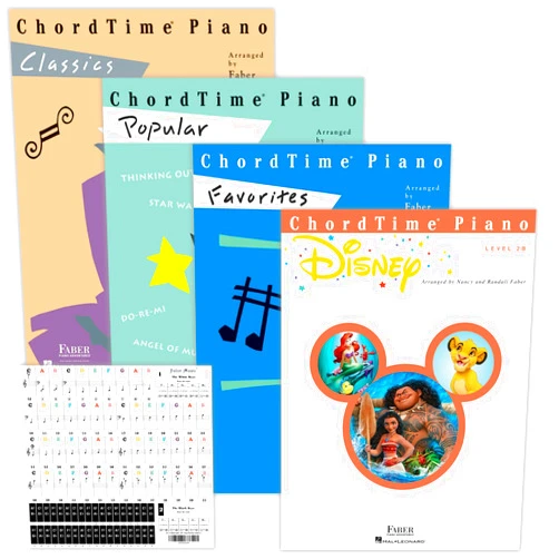 By Randall Faber (Author), Nancy Faber (Author) ChordTime Piano Level 2B Disney, Popular, Favorites & Classics Set (4 Books) with Juliet Music Piano Stickers | Early Intermediate Piano Sheet Music, Chord Accompaniment, Disney Songs, Classical Favorites, Music Books for Students