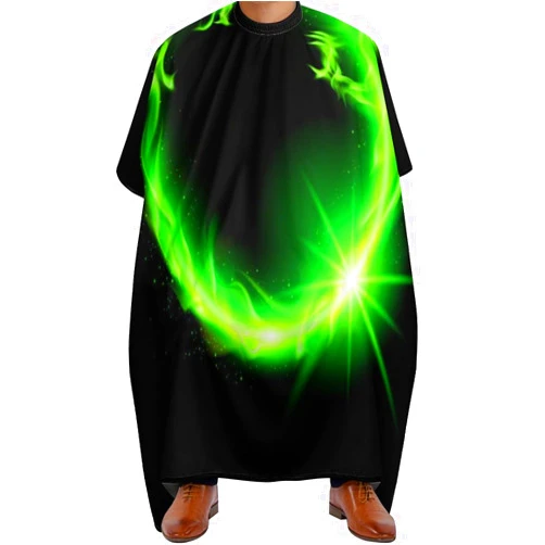WUXEKZO Salon Cape for Adults, Water Resistant Hair Cutting Salon Cape Extra Large Haircut Cloth Apron Cape Haircut Barber Gown (Green Fire Flame Dragon Black Art, 55x66 Inch)
