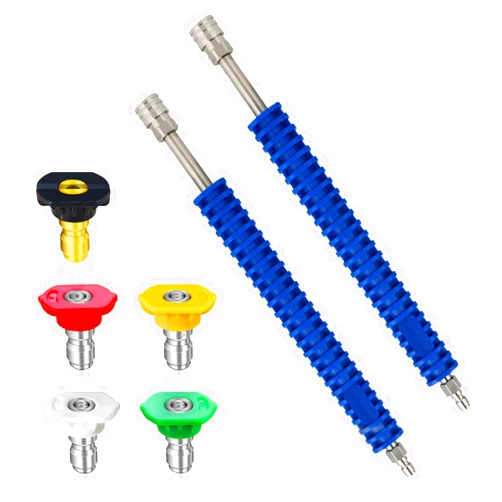 Boltigen 2pcs Power Washer Wand Extension for Car Wash, 16inch Pressure Washer Wand Accessories with 5 Nozzle Tips, Stainless Steel Power Washer Lance with Non-slip Grip, 1/4'' Quick Connect Plug