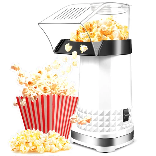 Vminno Fast Hot Air Popcorn Popper Maker, Electric Popcorn Machine with Measuring Cup, No Oil, Easy to Clean & Maintain, Popcorn Machines for Home Family Party | White