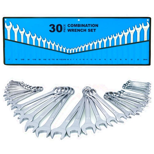 EFFICERE 30-Piece Ultimate All-Purpose Combination Wrench Set in Roll-up Pouch | SAE 1/4” to 1”, Metric 6mm to 24mm | Best Value Complete Wrench Set for General Household, Garage, Truck, Car, Travel Emergency