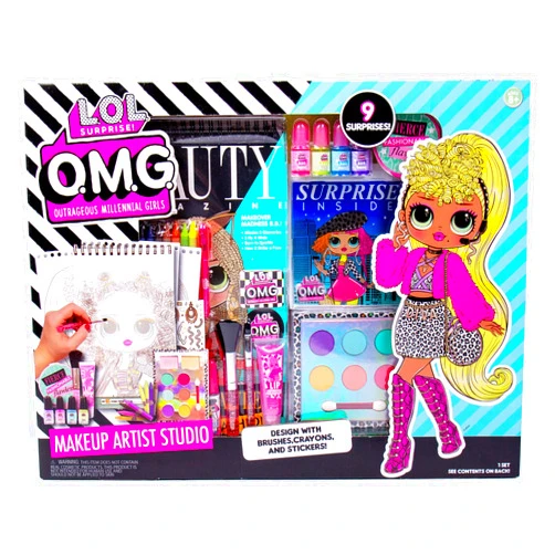 LOL OMG Horizon Group USA LOL OMG Make Up Artist Studio, DIY Craft Kit, Design with Brushes, Crayons & Stickers.Use Stencils to Color in Make-Up.Nail Polish, Decals & Surprise Blind Bags Included