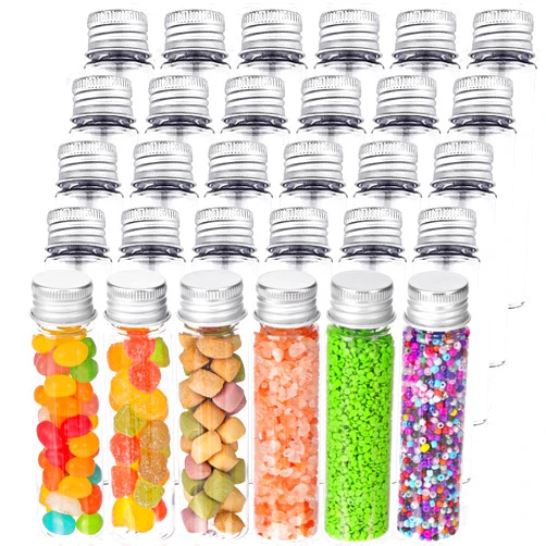 DEPEPE 30pcs 50ml Clear Flat Plastic Test Tubes with Screw Caps, 28x108mm Tubes for Candy and Beads Storage, Scientific Experiments