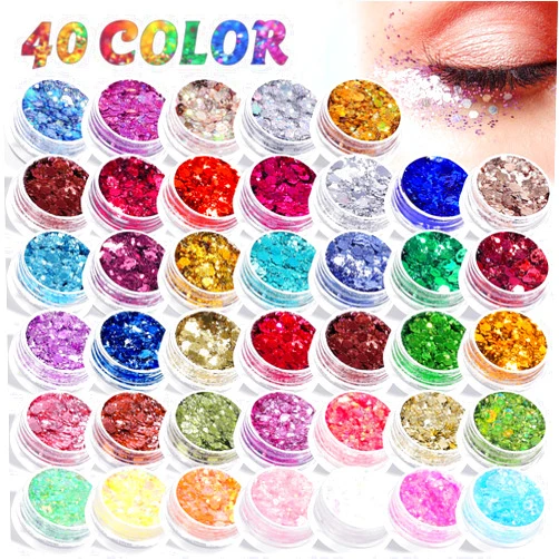 AROIC 40 Colors Body Glitter, Hair Glitter for Kids Women Makeup, Glow in The Dark, Eyeshadow Hair Gel Face Sparkles, Body Makeup for Festivals, Raves, Anime Cosplay, Concerts Festival Face Paint