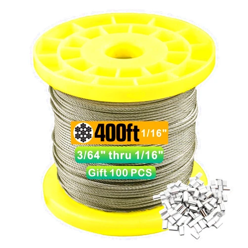 TOYELIU 304 Stainless Steel Clear Vinyl Coated Wire Rope,3/64 Inch Overmolded to 1/16 Inch for Globe String Lights Hanging,Outdoor Light Guide Wire(400ft)