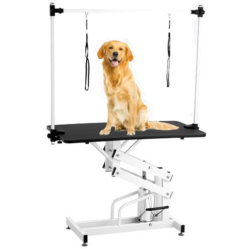 Mydearpet Hydraulic Dog Grooming Table for Small/Large Dogs, Heavy Duty Professional Pet Grooming Table with Adjustable Overhead Arm and Noose, Range 21-36 Inch, 43''/Black