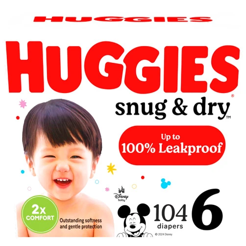 Huggies Size 6 Diapers, Snug & Dry Baby Diapers, Size 6 (35+ lbs), 104 Count, Packaging May Vary