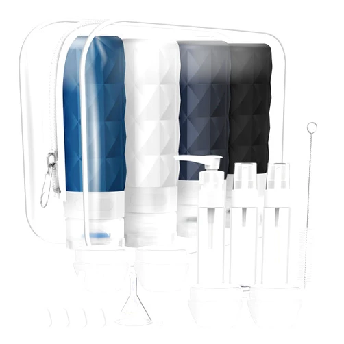 PHOVSUV 20 Pack Travel Bottles Set,Leak Proof TSA Approved Travel Size Containers, Silicone Squeezable Travel Essentials Jar Accessories for Conditioner, Shampoo, Lotion & Body Wash Accessories (Dark Color)