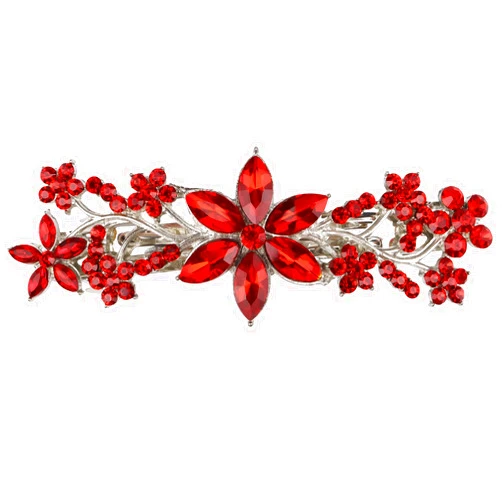 EneQutum Crystal Hair Barrettes, Rhinestone Flower Hairpins Hair Clips, Sparkly Austrian Hairgrip Hair Headwear Accessories for Women Girls (Red)