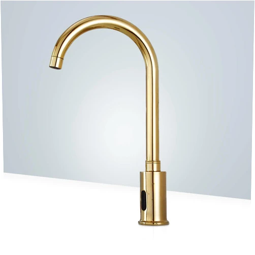 Fontanashowers Fontana Showers Commercial Automatic Gold Motion Sensor Faucet - GOLD-SENSOR-FAUCET-FB510G Contemporary Style Deck Mount Solid Brass Without Mixer Cold Water Sensor Faucet - Gold Finish