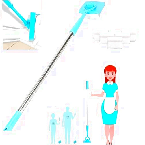 Everything for the Mistress Baseboard Cleaner Tool with Handle 5 Reusable Cloths. Use for Bathroom, Kitchen and The Whole House! for Cleaning skirting Boards with Napkins and Long Handles. Retractable Microfiber Cleaning Handle