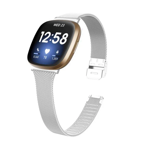 EverSnows Stainless Steel Bands Compatible with Fitbit Sense/Sense 2/Fitbit Versa 3/Versa 4, Slim Breathable Mesh Replacement Bands for Women Man