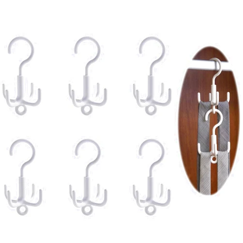 FancyOS 6 Pcs Stackable Tie Hook Racks for Scarves Belts Ties Clothes Bags Shoes Closet Organizer 4 Claws 360 Degree Rotatable, White