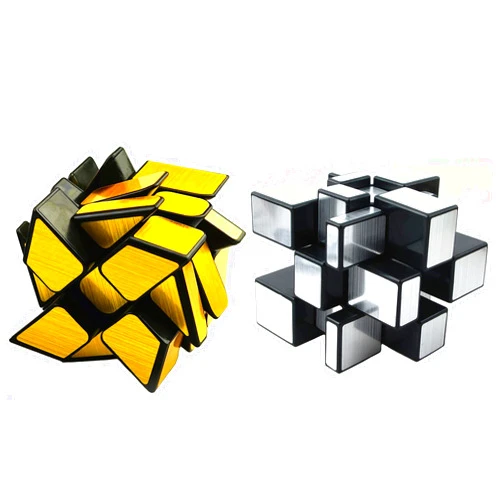 TANCH Mirror Speed Cube Set 2 Pack of 3x3 Mirror Silver Cube and Gold Wheel Cube Twisty Skewb Magic Speedcubing Bundle Puzzle