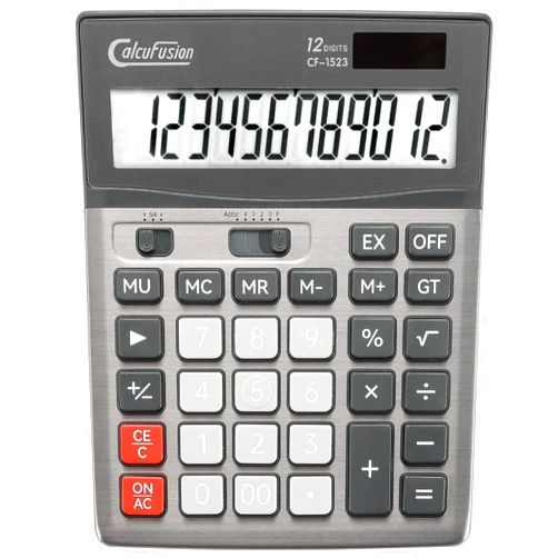 Calcufusion Desktop Calculator 12 Digit with Large LCD Display Big Buttons Basic Calculator Standard Function Solar Calculator with Battery Desk Calculators for Office School Home CF-1523