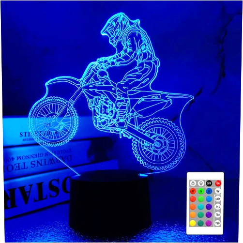 FULLOSUN Dirt Bike Gifts, Motocross 3D Night Light for Kids for Xmas Holiday Birthday Gifts for Kids Motorcycle Fan with Remote Control 16 Colors Changing + 4 Changing Mode + Dim Function